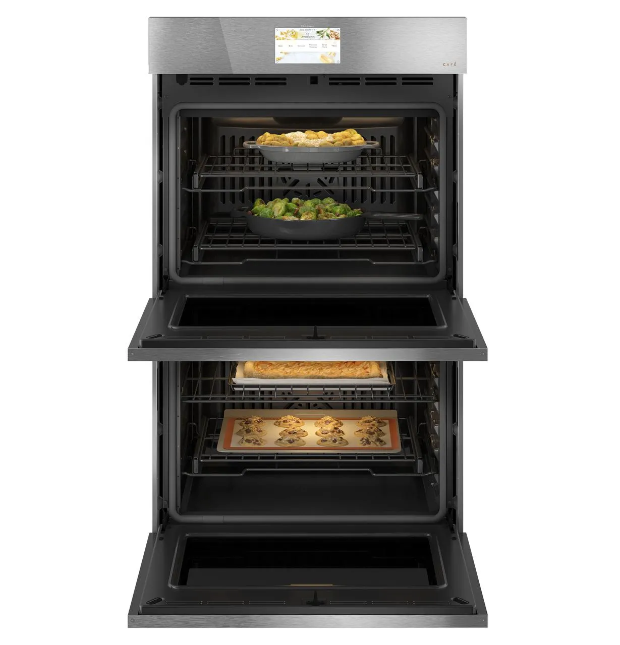 Cafe CTD90DM2NS5 Caf&#8482; Minimal Series 30 Smart Built-In Convection Double Wall Oven In Platinum Glass