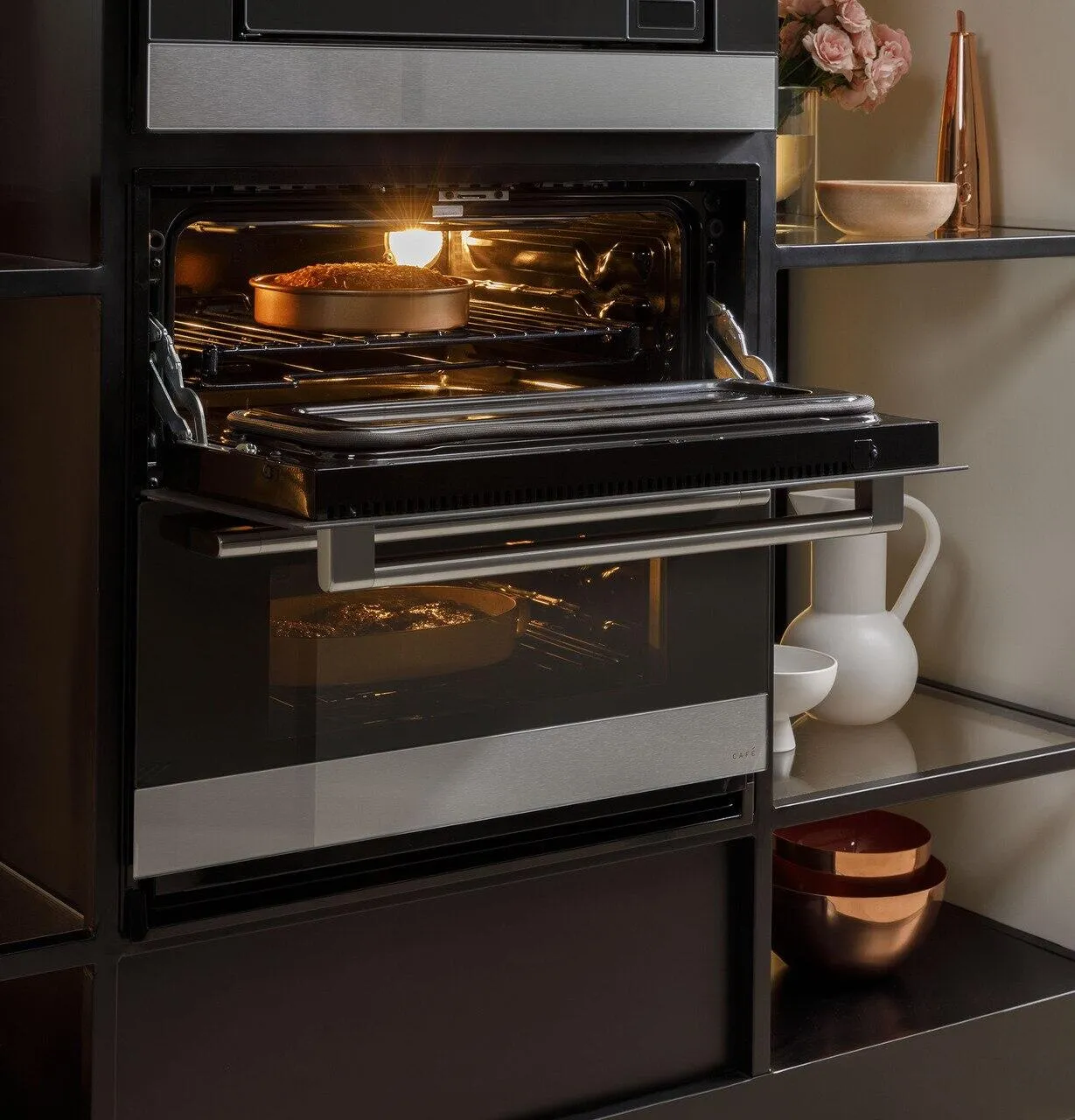 Cafe CTS92DM2NS5 Caf&#8482; 30 Smart Built-In Twin Flex Single Wall Oven In Platinum Glass