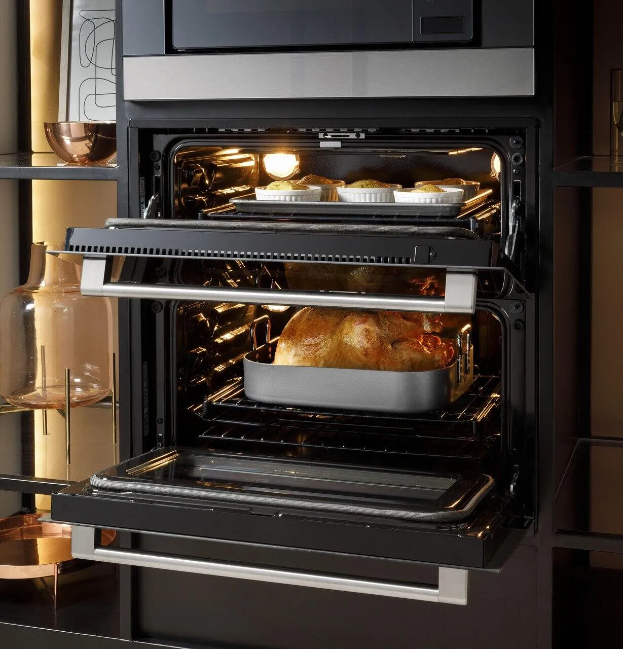 Cafe CTS92DM2NS5 Caf&#8482; 30 Smart Built-In Twin Flex Single Wall Oven In Platinum Glass