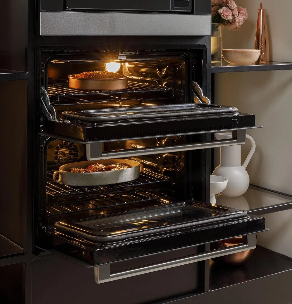 Cafe CTS92DM2NS5 Caf&#8482; 30 Smart Built-In Twin Flex Single Wall Oven In Platinum Glass