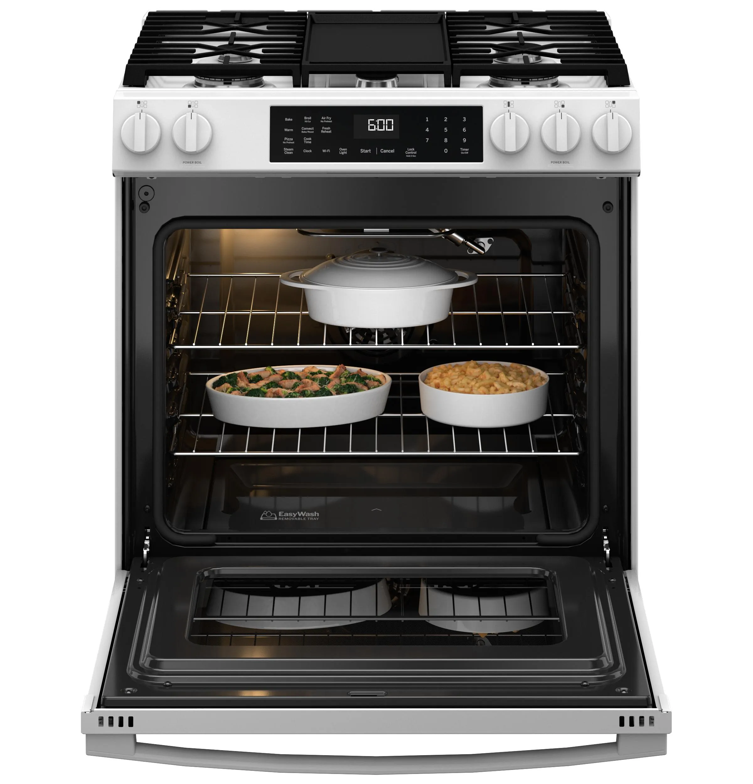 Ge Appliances GGS600AVWW Ge 30 Slide-In Front-Control Convection Gas Range With No Preheat Air Fry And Easywash&#8482; Oven Tray