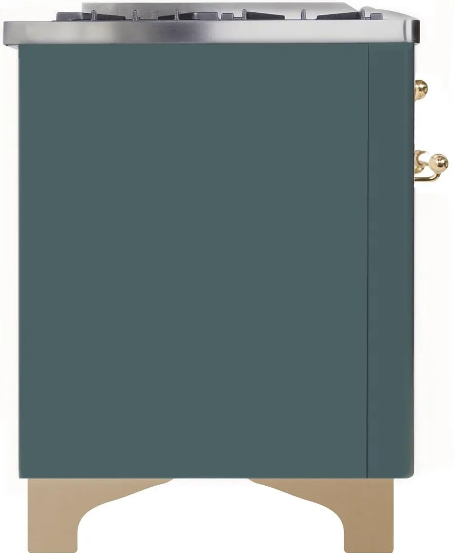 Ilve UM15FDNS3BGG Majestic Ii 60 Inch Dual Fuel Natural Gas Freestanding Range In Blue Grey With Brass Trim