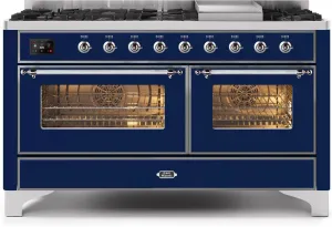 Ilve UM15FDNS3MBCLP Majestic Ii 60 Inch Dual Fuel Liquid Propane Freestanding Range In Blue With Chrome Trim