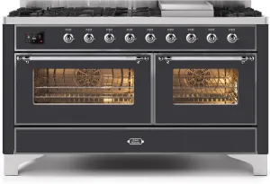 Ilve UM15FDNS3MGCLP Majestic Ii 60 Inch Dual Fuel Liquid Propane Freestanding Range In Matte Graphite With Chrome Trim