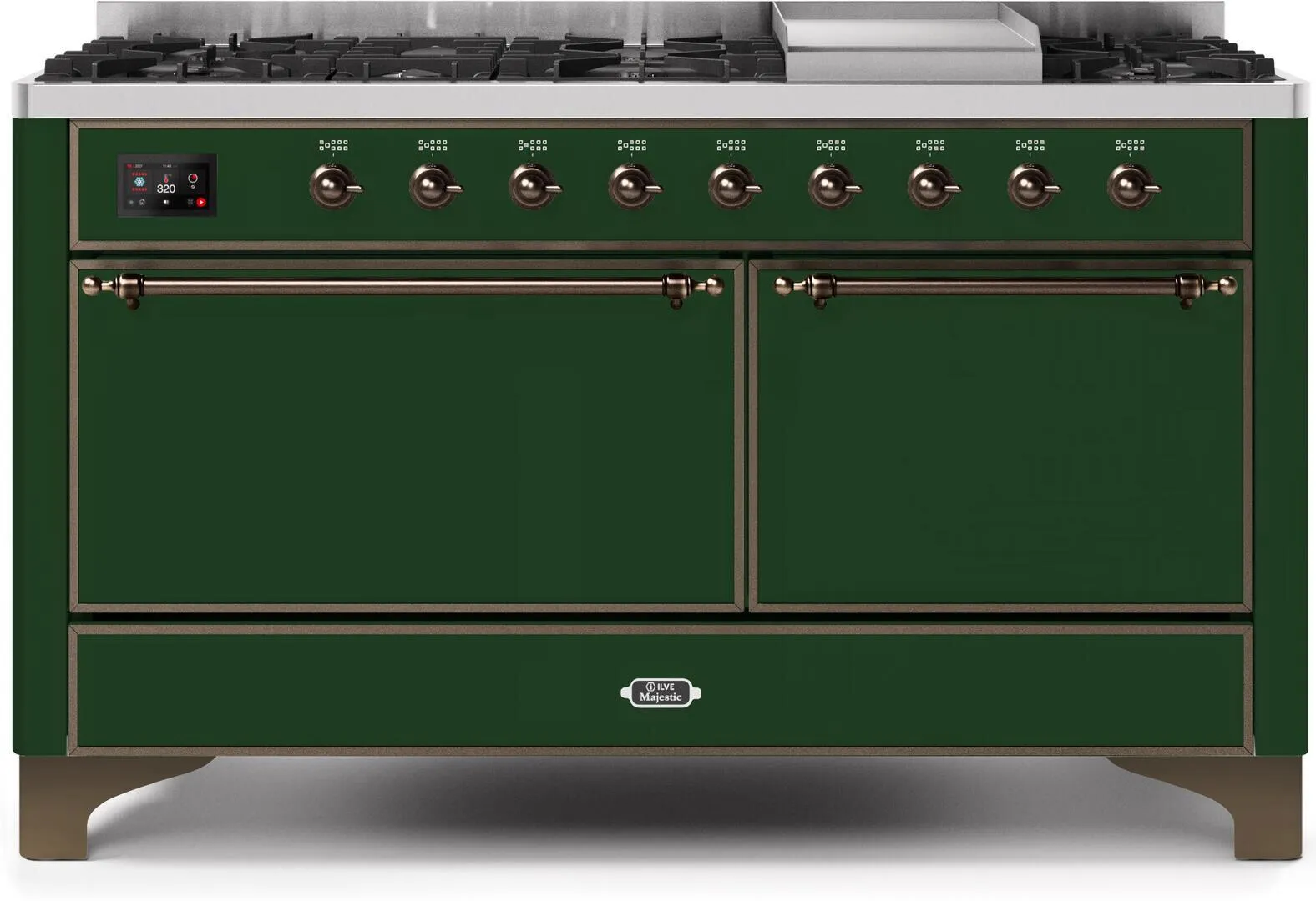 Ilve UM15FDQNS3EGBLP Majestic Ii 60 Inch Dual Fuel Liquid Propane Freestanding Range In Emerald Green With Bronze Trim