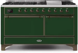 Ilve UM15FDQNS3EGBLP Majestic Ii 60 Inch Dual Fuel Liquid Propane Freestanding Range In Emerald Green With Bronze Trim