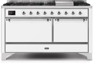 Ilve UM15FDQNS3WHC Majestic Ii 60 Inch Dual Fuel Natural Gas Freestanding Range In White With Chrome Trim