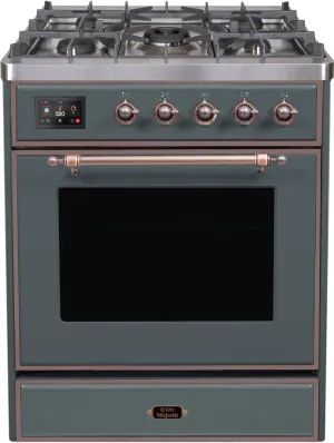 Ilve UM30DNE3BGBLP Majestic Ii 30 Inch Dual Fuel Liquid Propane Freestanding Range In Blue Grey With Bronze Trim