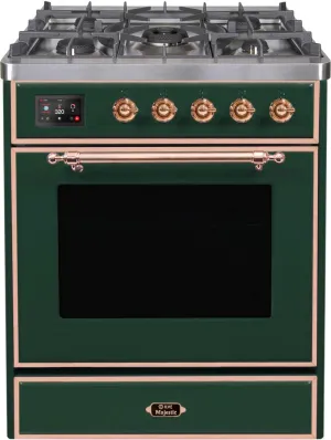 Ilve UM30DNE3EGPLP Majestic Ii 30 Inch Dual Fuel Liquid Propane Freestanding Range In Emerald Green With Copper Trim