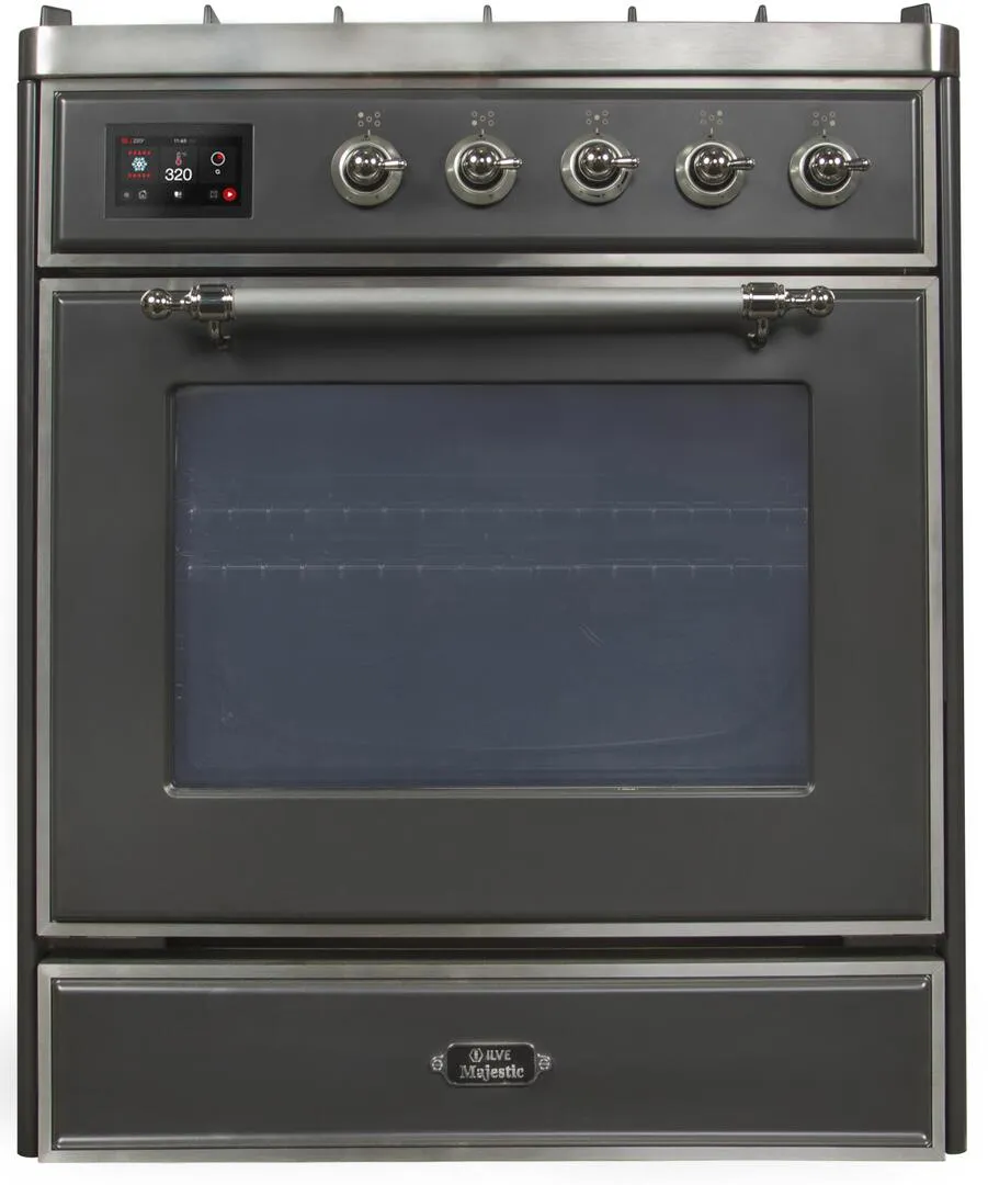 Ilve UM30DNE3MGCLP Majestic Ii 30 Inch Dual Fuel Liquid Propane Freestanding Range In Matte Graphite With Chrome Trim