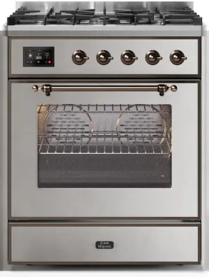 Ilve UM30DNE3SSBLP Majestic Ii 30 Inch Dual Fuel Liquid Propane Freestanding Range In Stainless Steel With Bronze Trim