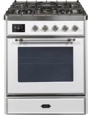 Ilve UM30DNE3WHC Majestic Ii 30 Inch Dual Fuel Natural Gas Freestanding Range In White With Chrome Trim