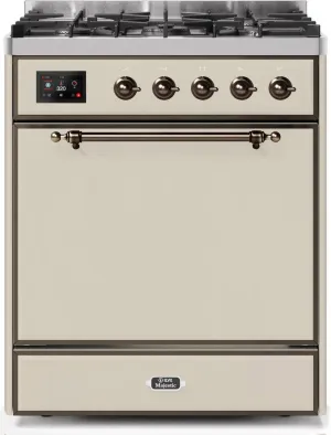 Ilve UM30DQNE3AWBLP Majestic Ii 30 Inch Dual Fuel Liquid Propane Freestanding Range In Antique White With Bronze Trim