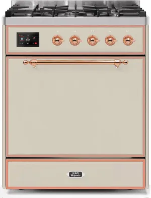 Ilve UM30DQNE3AWP Majestic Ii 30 Inch Dual Fuel Natural Gas Freestanding Range In Antique White With Copper Trim