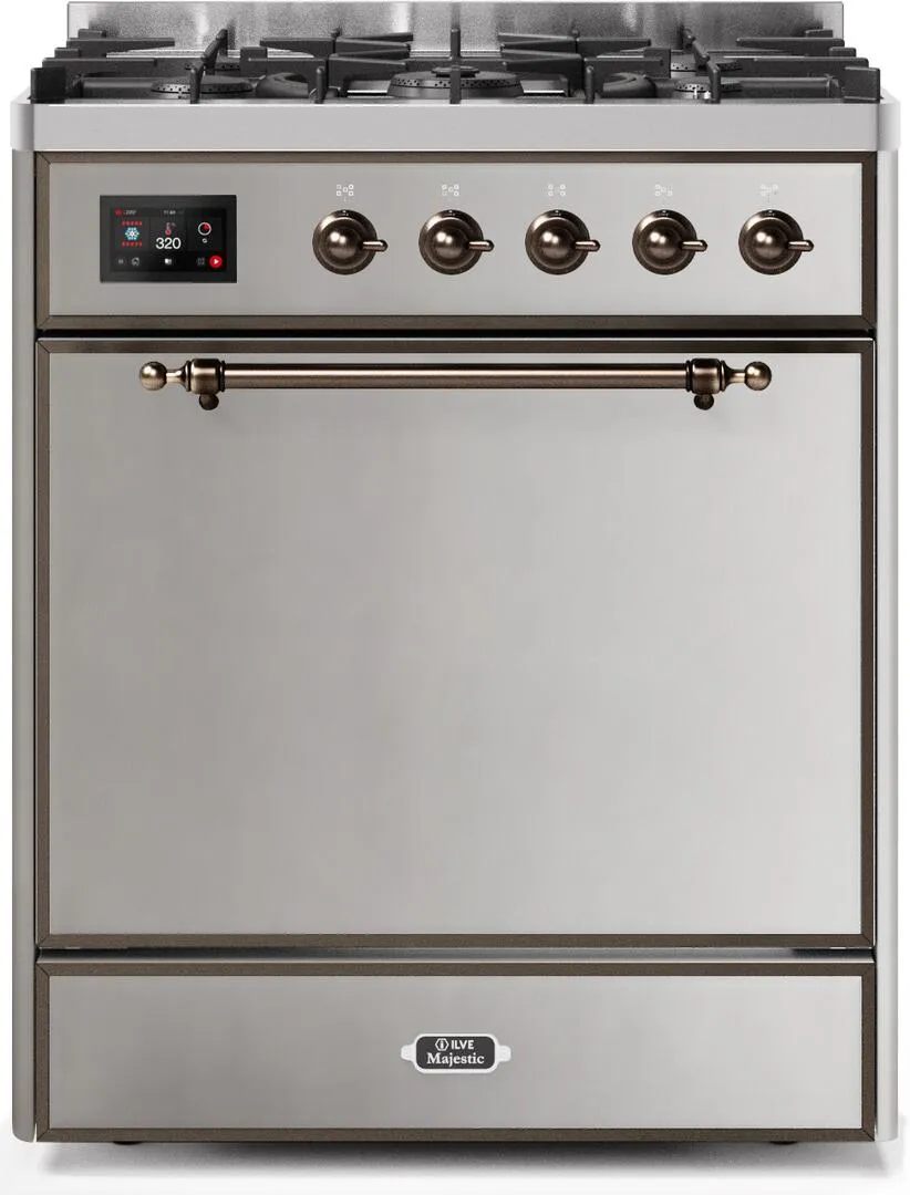 Ilve UM30DQNE3SSB Majestic Ii 30 Inch Dual Fuel Natural Gas Freestanding Range In Stainless Steel With Bronze Trim