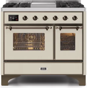 Ilve UMD10FDNS3AWB Majestic Ii 40 Inch Dual Fuel Natural Gas Freestanding Range In Antique White With Bronze Trim