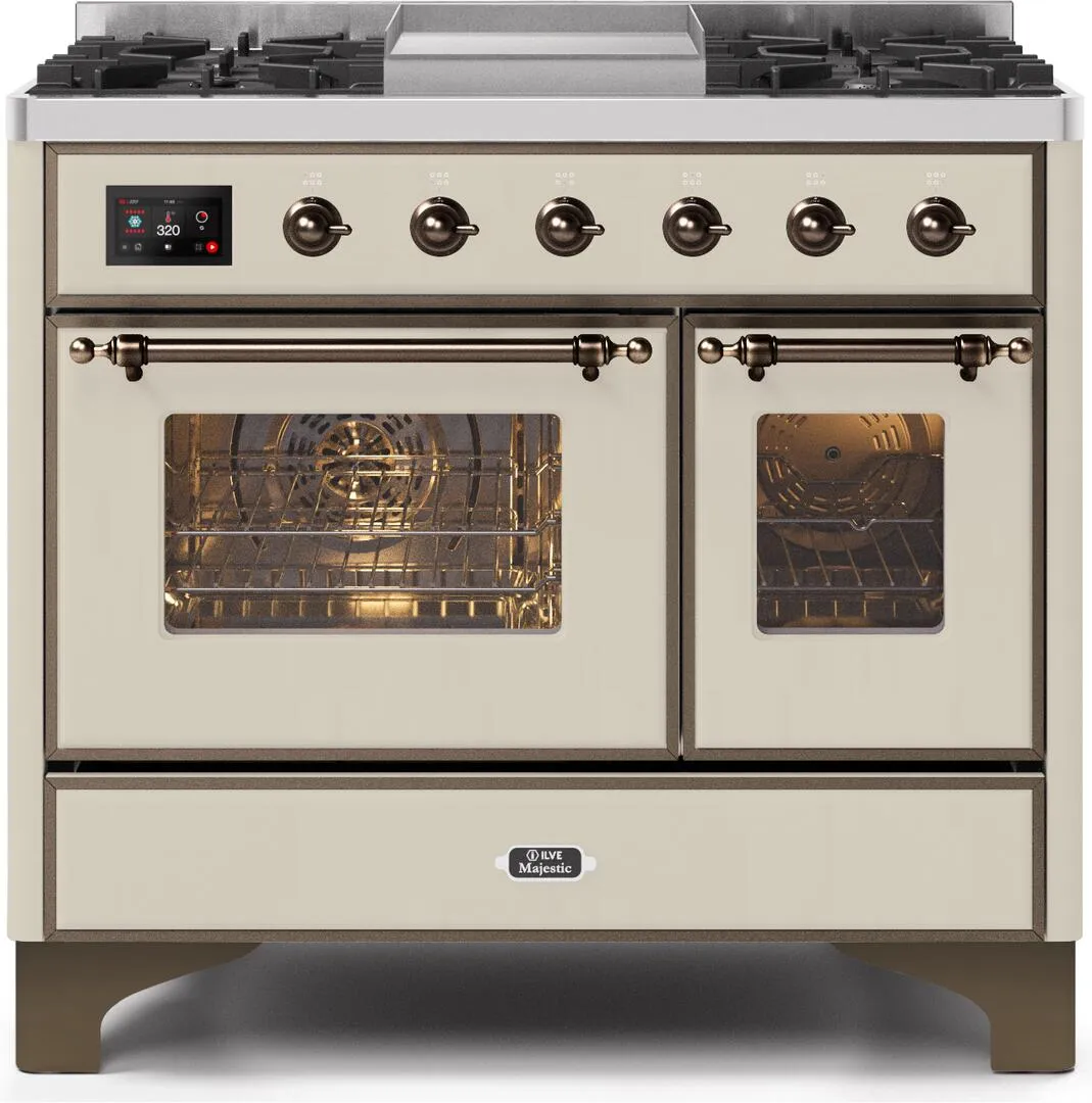 Ilve UMD10FDNS3AWB Majestic Ii 40 Inch Dual Fuel Natural Gas Freestanding Range In Antique White With Bronze Trim