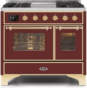 Ilve UMD10FDNS3BUGLP Majestic Ii 40 Inch Dual Fuel Liquid Propane Freestanding Range In Burgundy With Brass Trim