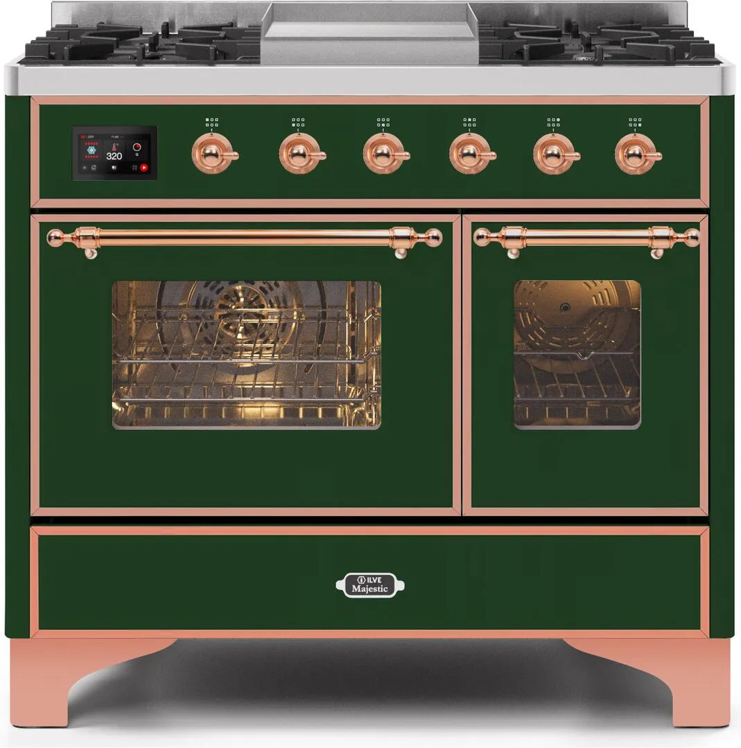 Ilve UMD10FDNS3EGP Majestic Ii 40 Inch Dual Fuel Natural Gas Freestanding Range In Emerald Green With Copper Trim
