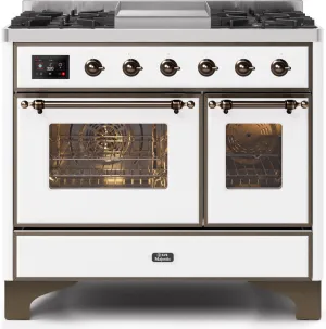 Ilve UMD10FDNS3WHB Majestic Ii 40 Inch Dual Fuel Natural Gas Freestanding Range In White With Bronze Trim