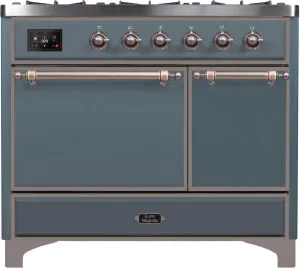 Ilve UMD10FDQNS3BGBLP Majestic Ii 40 Inch Dual Fuel Liquid Propane Freestanding Range In Blue Grey With Bronze Trim