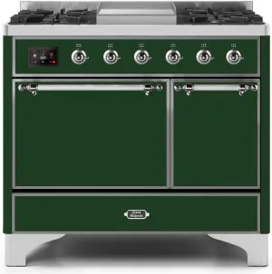Ilve UMD10FDQNS3EGC Majestic Ii 40 Inch Dual Fuel Natural Gas Freestanding Range In Emerald Green With Chrome Trim