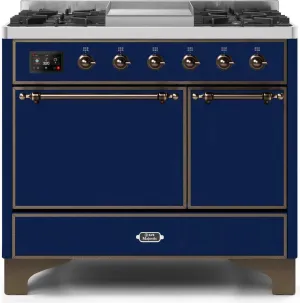 Ilve UMD10FDQNS3MBBLP Majestic Ii 40 Inch Dual Fuel Liquid Propane Freestanding Range In Blue With Bronze Trim
