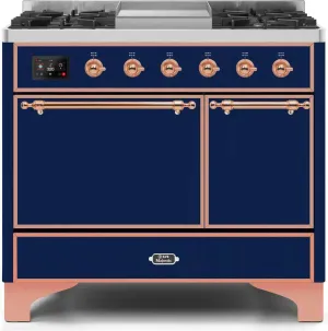 Ilve UMD10FDQNS3MBPLP Majestic Ii 40 Inch Dual Fuel Liquid Propane Freestanding Range In Blue With Copper Trim