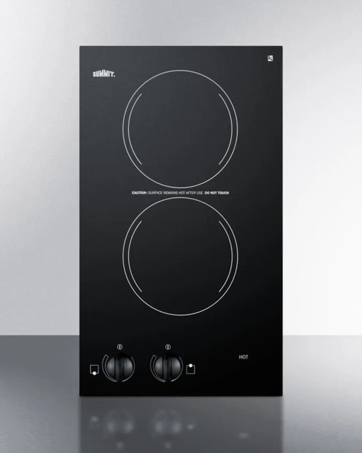 Summit CR2220 220V Two-Burner Cooktop In Black Ceramic Glass. Made In Europe
