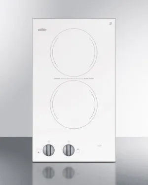 Summit CR2220WH 230V Two-Burner Cooktop In White Ceramic Glass. Made In Europe