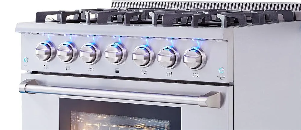 Thor Kitchen HRG3618ULP 36 Inch Professional Liquid Propane Gas Range In Stainless Steel