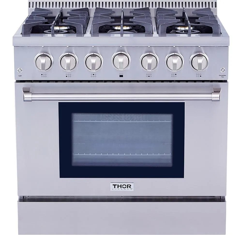 Thor Kitchen HRG3618ULP 36 Inch Professional Liquid Propane Gas Range In Stainless Steel