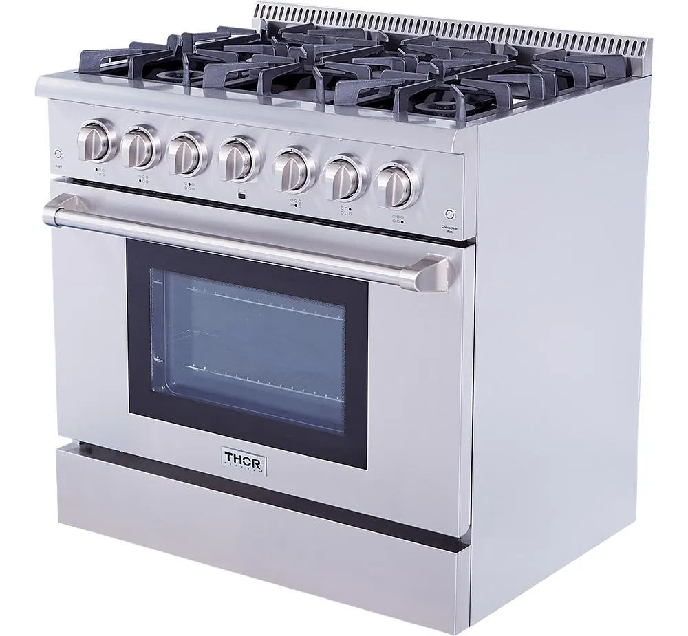 Thor Kitchen HRG3618ULP 36 Inch Professional Liquid Propane Gas Range In Stainless Steel