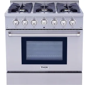 Thor Kitchen HRG3618ULP 36 Inch Professional Liquid Propane Gas Range In Stainless Steel