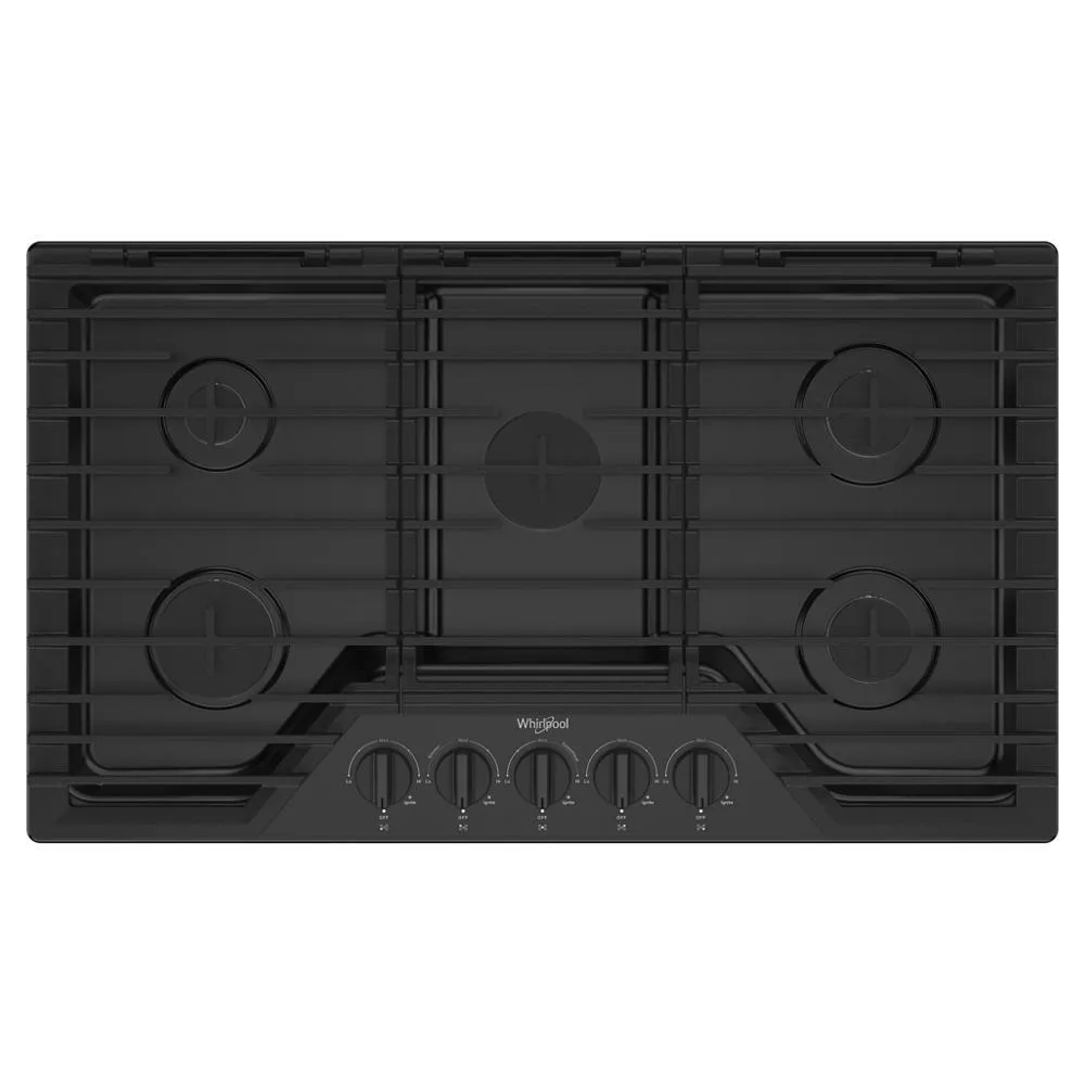 Whirlpool WCGK5036PB 36-Inch Gas Cooktop With Ez-2-Lift&#8482; Hinged Cast-Iron Grates