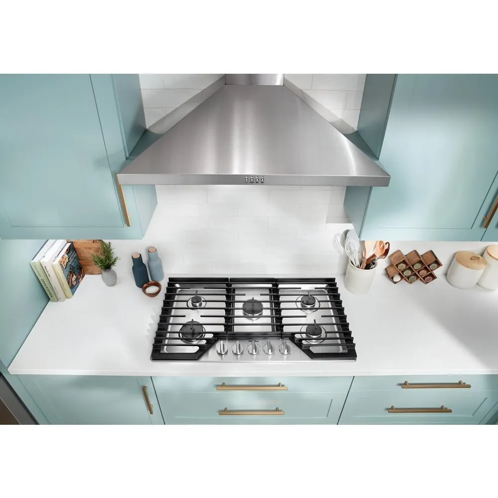 Whirlpool WCGK5036PS 36-Inch Gas Cooktop With Ez-2-Lift&#8482; Hinged Cast-Iron Grates