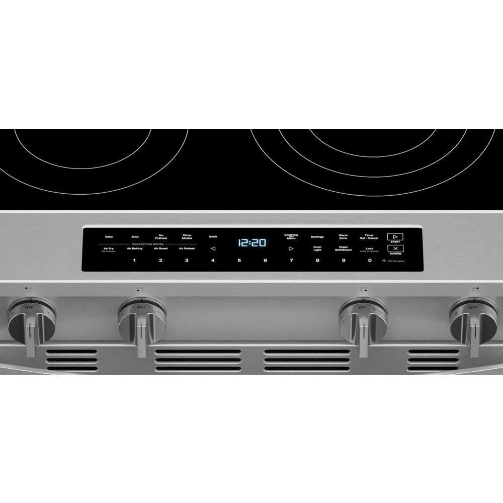 Whirlpool WSES7530RZ 30-Inch Smart Slide In Electric Range With Air Cooking Technology. No Preheat Air Fry. Wipeclean&#8482; Coating. Steam/Self Clean And High Speed Preheat
