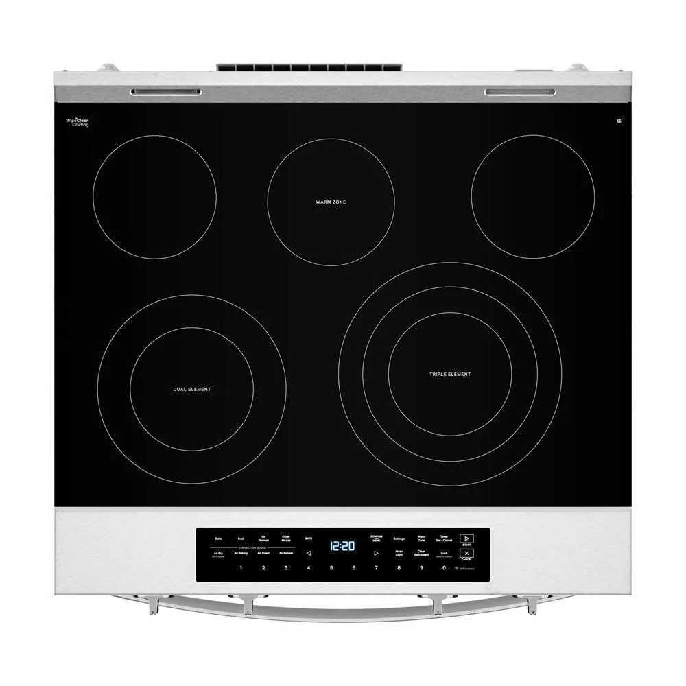 Whirlpool WSES7530RZ 30-Inch Smart Slide In Electric Range With Air Cooking Technology. No Preheat Air Fry. Wipeclean&#8482; Coating. Steam/Self Clean And High Speed Preheat